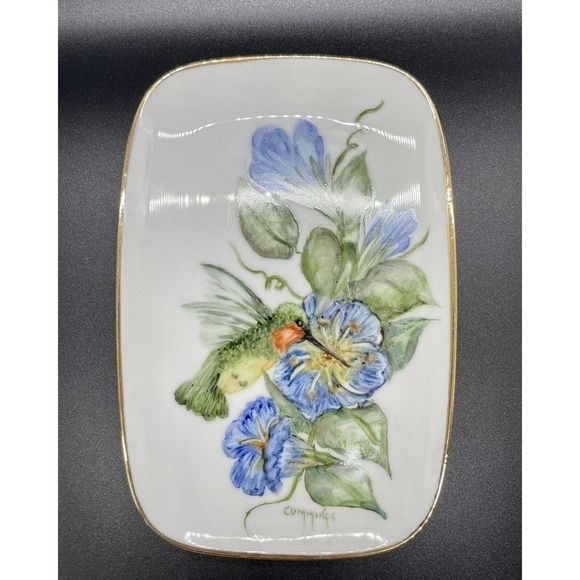 Gorgeous Vintage Hand Painted Hummingbird Trinket Dish-artist‎ signed - Picture 1 of 7